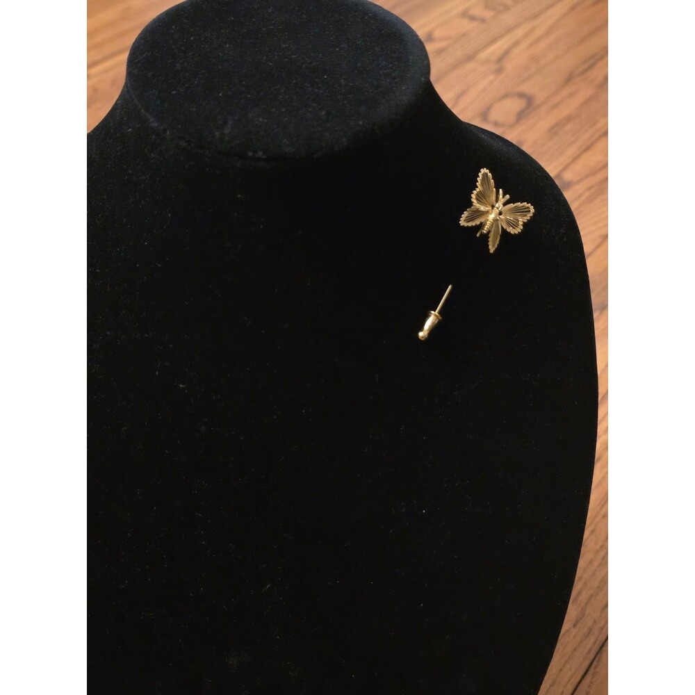 Monet Marked Butterfly Pin - Gold Tone Openwork Filigree Wings, Vintage Mid-Cent